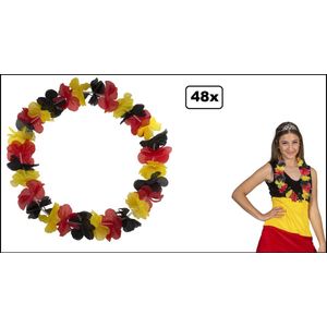 48x Hawai krans Belgie - zwart/geel/rood - EAN 8720823895929 - Belgium EK Voetbal thema feest hawaii slinger