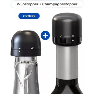 Set van 1 x Wijnstopper +  1 x Champagne stopper - Wijnafsluiter - Wijndop - Champagne afsluiter - Wijnaccessoires - Wijn en champagne tot 7 dagen langer vers