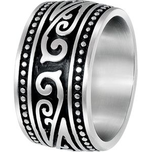 Lucardi Heren Ring mat cloud met zwarte accenten - Ring - Moederdag Cadeautje - Staal - Zilverkleurig