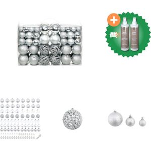vidaXL 100 delige Kerstballenset 3/4/6 cm zilverkleurig Kerstbalhaakjes Inclusief Onderhoudsset
