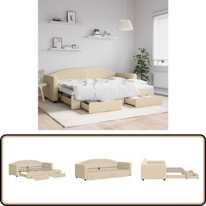 vidaXL Slaapbank met Lades 80x200 cm Crèmekleur Slaapbank - Sofa Bed - Tweepersoonsbed - Onderbed - Boxspring