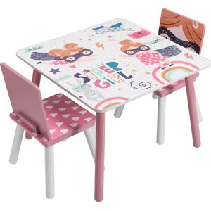 Happyment® Kindertafel en 2 Stoeltjes - Kindermeubel - Tafeltje - Speeltafel - kinderbureau - Black friday - Sinterklaas - Kerstcadeau - Roze