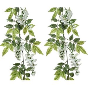 Decoris Planten slinger - 2x - wisteria - wit - 150 cm - kunstplant