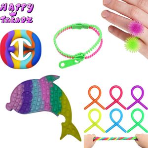 Happy Trendz® Fidget pakket onder 15 euro - Dolfijn pop it XL  - Snapper - Zipper - Spikey Ring - Monkey Noodle - TikTok - Buyit - Cadeau Gift