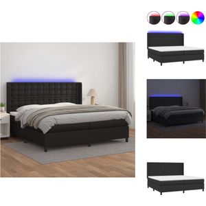 vidaXL Bed Led Zwart Kunstleer 203x203 - Luxe en Duurzaam - Verstelbaar Hoofdbord - Pocketvering Matras - Huidvriendelijk Topmatras - Incl - LED-strips - Bed