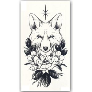 Temporary Tattoo Wolf/Bloemen (21x12 cm) [Neptattoo - Tijdelijke tatoeage - Nep Fake Tattoos - Water overdraagbare festival sticker henna outfit tattoo - Glitter tattoo - Volwassenen Kinderen Jongen Meisje]
