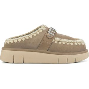 Mou Pantoffels Dames Sloffen / Instappers - Suède - Harde zool - Dichte hiel - Bounce clog - Taupe - Maat 40