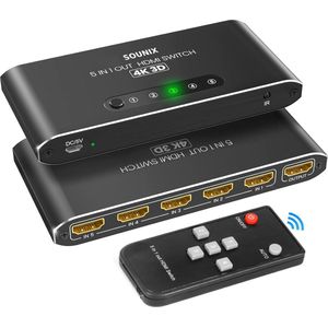 Sounix HDMI Switch met Afstandsbediening - 5 In 1 Uit - 4K 3D 1080p@60Hz - HDMI Switch 5 Poorts