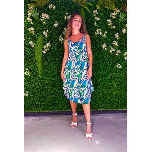 Dames jurk Jantine fantasiemotief blauw wit zwart roze groen strandjurk Maat 36-44
