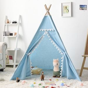 Kinder Tipi Tent - Speeltenten - Tent - Kindertent- Kinder tentje - Kind Tent - Speeltent - Kindertenten binnen - Kindertentje binnen - Kind tent binnen - Wigwam - Blauw - Katoen -Kinderen - H.135 x B.110 x L.110