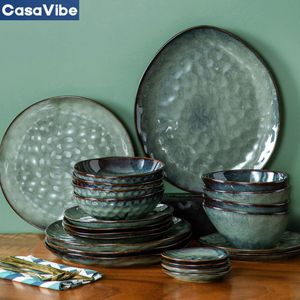 CasaVibe Luxe Bordenset - Kommen set - Borden - Dinerborden - 4 persoons - Serviesset - Groen Glazuur