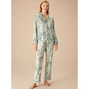 Suwen- Viscose Dames 2- Delige -Pyjama- Luxe Pyjamaset- Nachtkleding- Homewear Groen Maat S