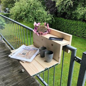 GoudmetHout Inklapbare Balkontafel - Balkonbar - Balkon tafel - 50 cm - Hout - Transparant was - Reling Smal