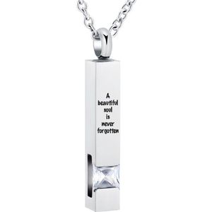 Luxe Ashanger | Met Ketting En Gravering | A Beautiful Soul Is Never Forgotten | Assieraad | Zilver Met Witte Steen | As Ketting | Gedenksieraad | Urn | Incl. As vuller