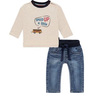 Noppies - Kledingset - 2delig - Jeans denim - shirt oatmeal met print - Maat 74