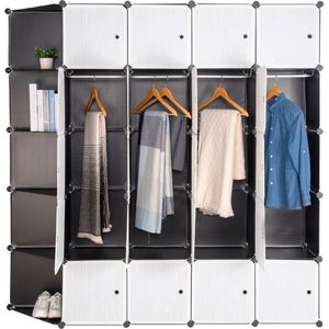 Kamyra® Kledingkast - Opbergkast, Speelgoedkast, Schoenenkast, Multifunctioneel PP Plastic + ABS Plastic - Zwart 185x35x185