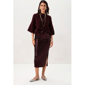 Sissy-Boy - Bordeaux rode maxi rok met pailletten