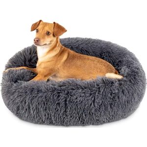 Hondenmand voor kleine honden, rond, diameter 40 cm, grijs, donut-design, anti-stress, hondenkussen