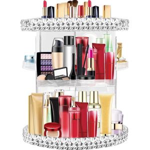Make-up organizer, 360 graden draaibaar, acryl cosmetica-organizer, 7 lagen, verstelbare cosmetica-beauty-organizer, cosmetica-box voor dressoir, slaapkamer, grote capaciteit, transparant