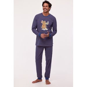 Woody pyjama jongens/heren - donkerblauw-bruin - mammoet - 232-10-PZL-Z/915 - maat S