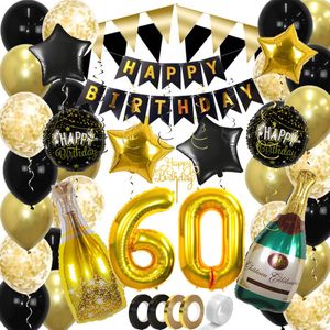 60 Jaar Feest Verjaardag Versiering Confetti Helium Ballonnen Slingers Happy Birthday Goud & Zwart Decoratie – 60 Stuks