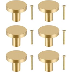 6 stuks massief messing kastknoppen, ronde vintage ladeknoppen met schroeven, gouden messing ladeknoppen voor keukenkasten, kledingkast, commode (25 x 20 mm)