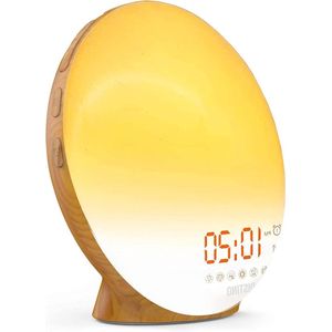 Wake-Up Light met dubbele wektijd en USB aansluiting - Houtkleurig