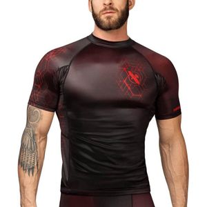 Hayabusa Geo Short Sleeve Rashguard - Zwart, Rood - maat S