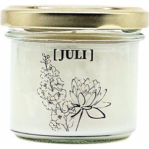 Candlelight-on - geurkaars met geboortebloem en geboortedatum - 9 juli - o.b.v. sojawas en etherische oliën