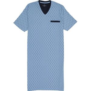 Gotzburg heren nachthemd - V-hals - lichtblauw met blauw en wit dessin - Maat: XXL