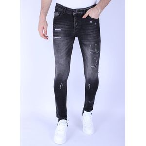 Heren Slim Fit Stone Wash Jeans met Gaten -1102 - Grijs