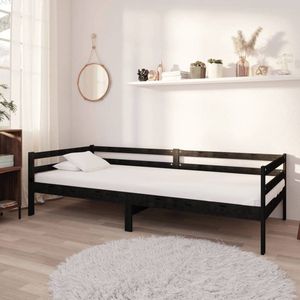 The Living Store Slaapbank Grenenhout - Zwart - 204 x 98 x 57 cm - Logeerbed en bank