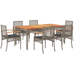 vidaXL 7-delige Tuinset met kussens poly rattan grijs - Tuinset - Tuinsets - Loungeset - Tuintafel