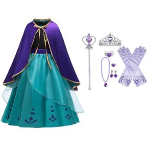 Prinsessenjurk meisje - Carnavalskleding - Verkleedjurk - maat 146/152 (150) - Tiara - Kroon - Magische toverstaf - Lange handschoenen - Juwelen - Kleed