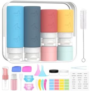 ST TRADING 26 Stuks Reisflessen Set voor Toiletartikelen - 3.4 oz/2.1 oz, Siliconen, Lekvrij, TSA-goedgekeurd, Inclusief Labels en Accessoires