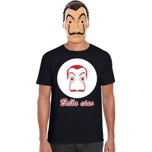 Zwart Salvador Dali t-shirt maat XL - met La Casa de Papel masker voor heren - kostuum