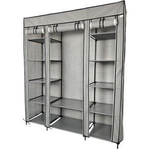 Lendo Online Opvouwbare Kledingkast Garderobekast met ophangrails Opbergkast Campingkast Kampeerkast 145x44x170cm Grijs