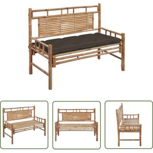 The Living Store Tuinbank met kussen 120 cm bamboe - Tuinbank - Bamboebank - Buitentijdbanken - Tuinset - Lounge Set