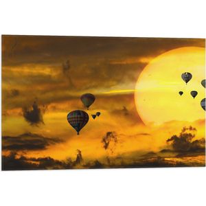 WallClassics - Vlag - Zee van Luchtballonnen bij Zon en Wolken - 75x50 cm Foto op Polyester Vlag