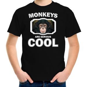 Dieren apen t-shirt zwart kinderen - monkeys are serious cool shirt  jongens/ meisjes - cadeau shirt leuke chimpansee/ apen liefhebber - kinderkleding / kleding 146/152