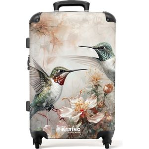 NoBoringSuitcases.com® - Koffer groot - Rolkoffer lichtgewicht - Twee fladderende kolibries tussen bloemen - Reiskoffer met 4 wielen - Grote trolley XL - 20 kg bagage