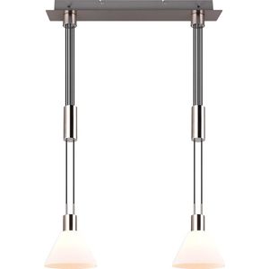 LED Hanglamp - Trion Stey - E27 Fitting - 2-lichts - Rond - Mat Nikkel - Metaal - Glas