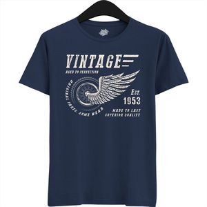 A Vintage Motorcycle Addict Est 1953 | Retro Verjaardag Motor Cadeau Shirt - T-Shirt - Unisex - Navy Blue - Maat S