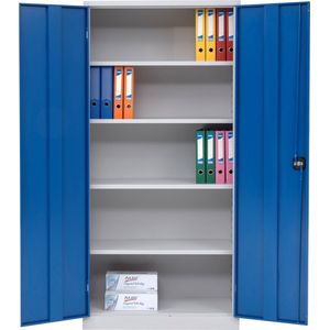 Furni24 archiefkast, compleet gemonteerd, met 5 vakken, 195x92x42cm, stalen vleugeldeurkast, afsluitbare locker, blauw