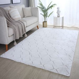 Flycarpets Nonia Hoogpolig Fluffy 3D Design Geruit Vloerkleed - Beige - 160x230 cm