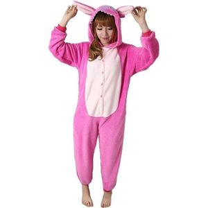 KIMU Onesie Roze Stitch Pak - Maat S-M - Monster Jumpsuit Huispak Fleece Pyjama Volwassenen Dames Angel Monstertje Lilo Alien Fleece Festival