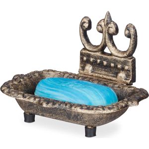 Antiek massief gietijzeren zeepbakje met versiering - handzeephouder - 10x15x115 cm brons