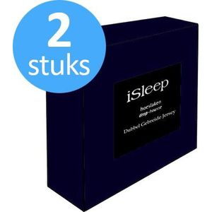 iSleep Dubbel Jersey Hoeslaken Voordeelset (2 Stuks) - Eenpersoons - 80/90x200 cm - Donker Blauw