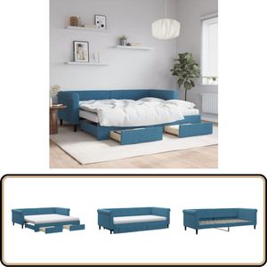 vidaXL Slaapbank met onderschuifbed - 90x200 cm - Blauw Slaapbank - Tweepersoonsbed - Opbergruimte - Sofa Bed - Lounge Meubels