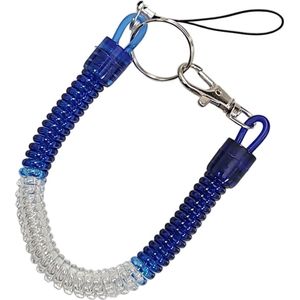 Fako Bijoux® - Uittrekbare Sleutelhanger Spiraal - Uittrekbaar - Verend - 24cm - Blauw/Wit/Blauw